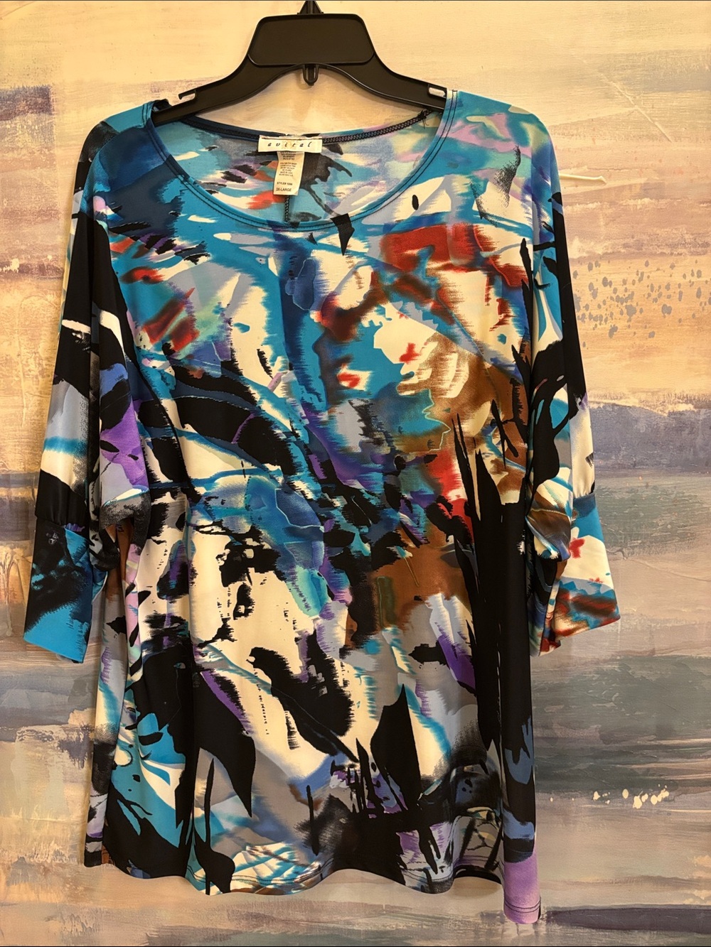 Versatile Abstract Scoop Neck Tunic - Blue Multi